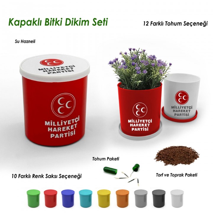 MHP Logolu Yuvarlak Kapaklı Bitki Dikim Seti